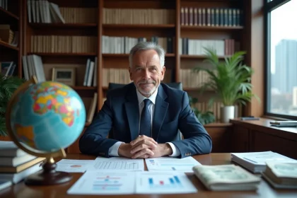 Économiste analysant des données financières mondiales sur la dette des pays dans un bureau professionnel