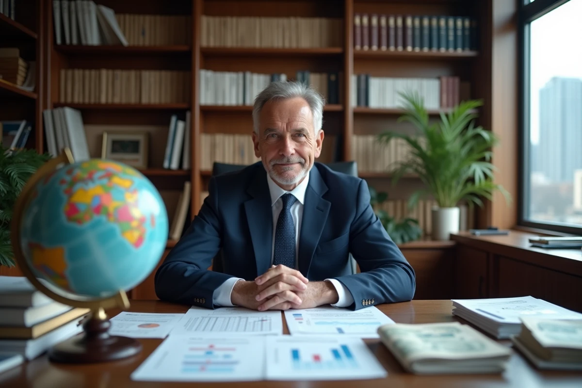 Économiste analysant des données financières mondiales sur la dette des pays dans un bureau professionnel