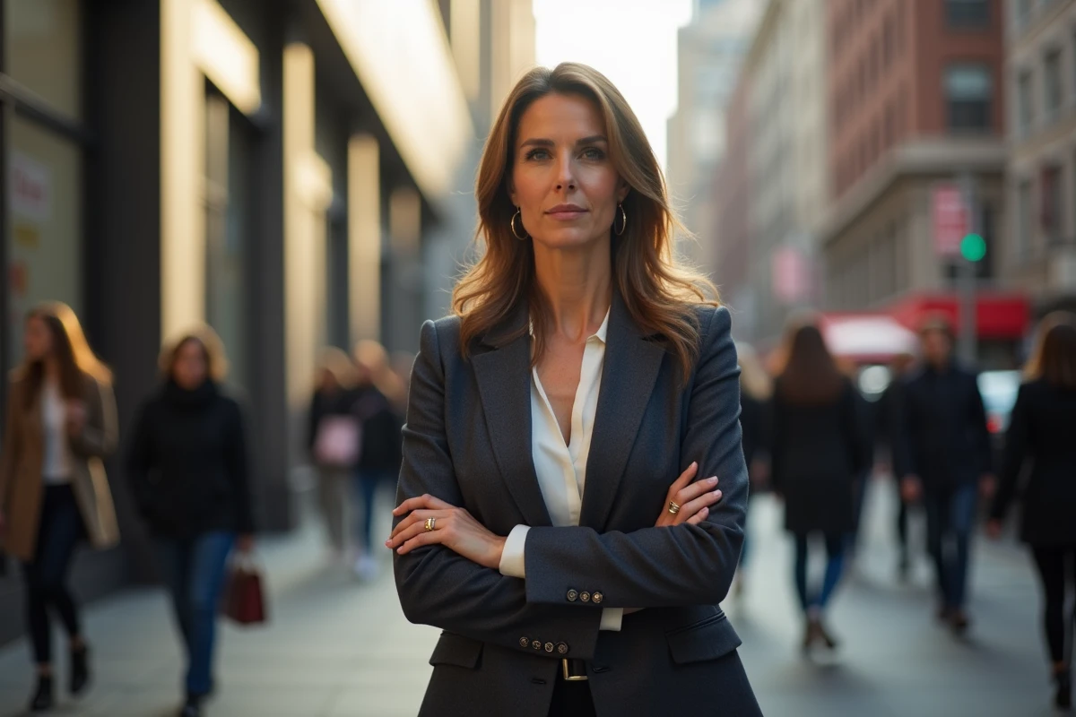 Femme charismatique dans la rue attirant l'attention des passants, illustrant ce qui fait d'une personne une célébrité
