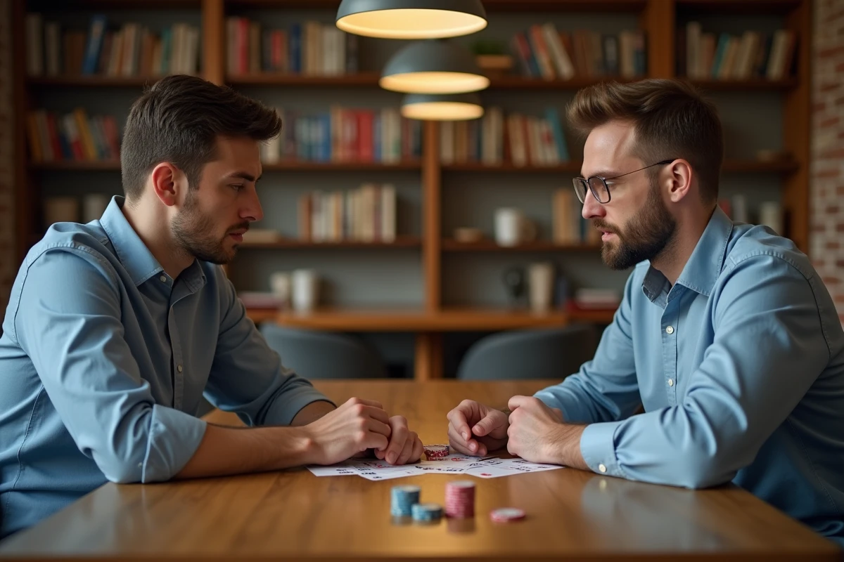 Deux hommes jouant à un jeu de stratégie illustrant la théorie des jeux et la prise de décision rationnelle