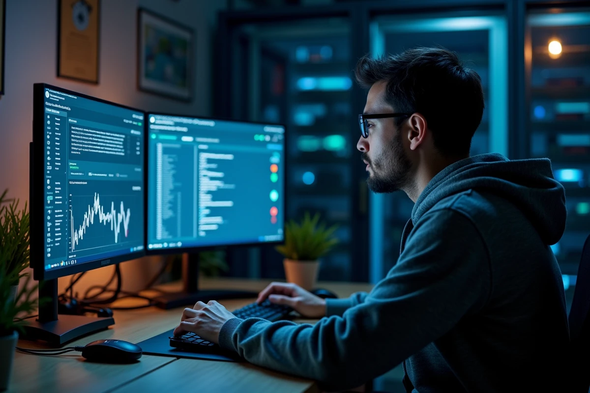 Homme utilisant un portefeuille matériel et un explorateur blockchain pour transférer des bitcoins